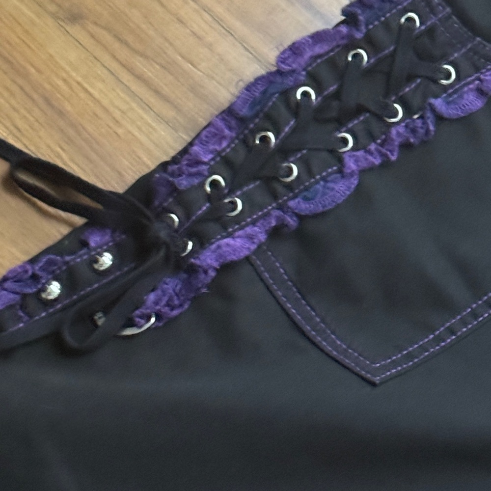Tripp NYC Punk Black and Purple Lace Up Side Detail Pants | Size 15 | RARE - Picture 8 of 10